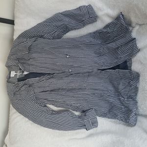 Navy check trench coat